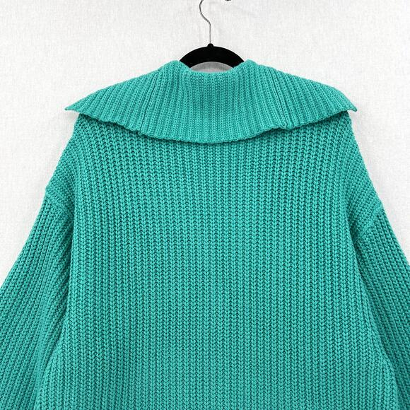 FREE PEOPLE Swim Too Deep Oversized Cardigan Womens S Turquoise Collared Button - Picture 6 of 16